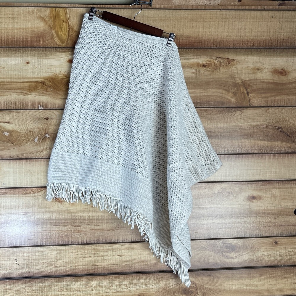 J Jill Wool Blend Chunky Knit Fringe Poncho One Size Asymmetrical Boho Lagenlook
